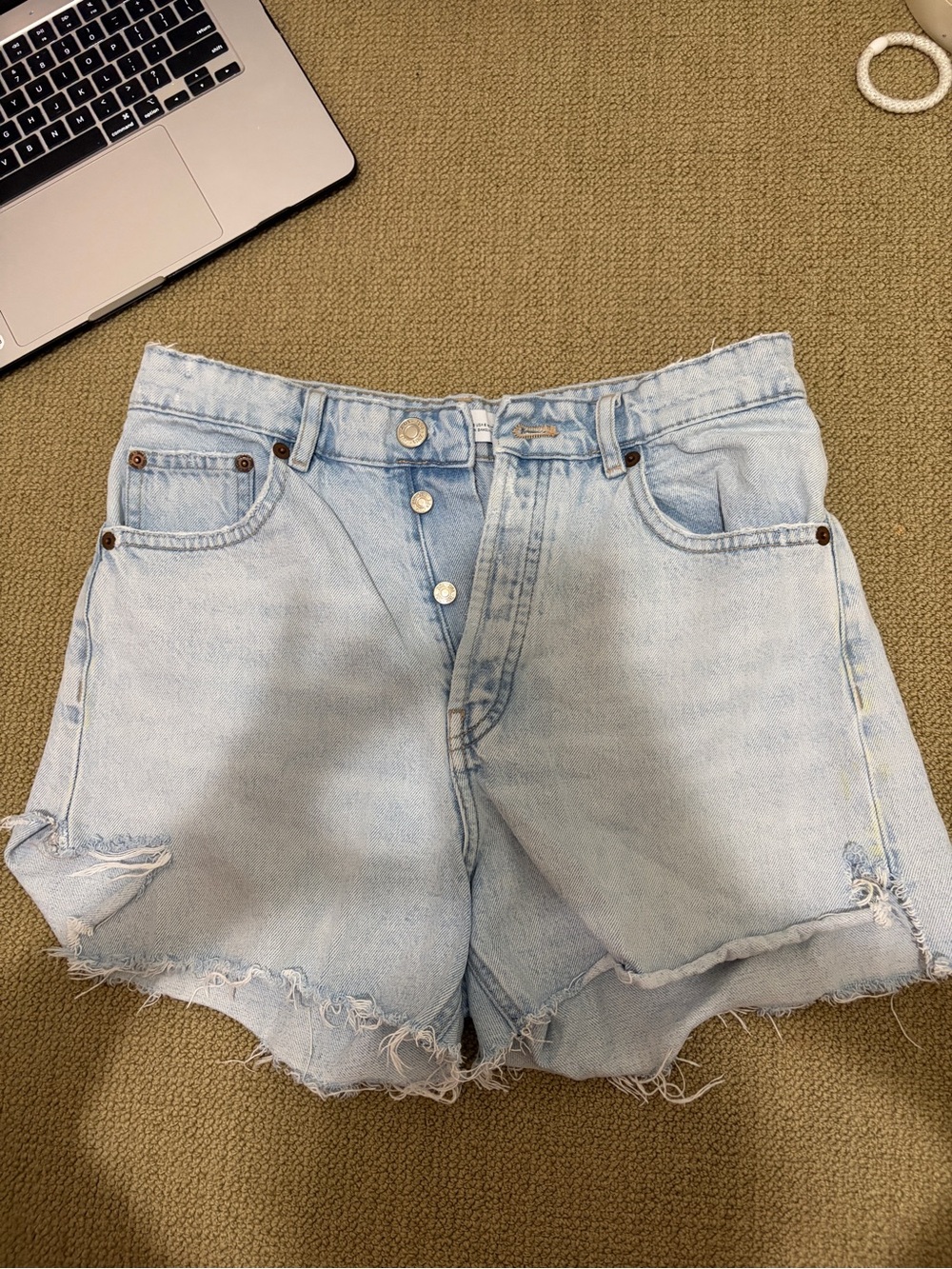 Zara Light Blue Distressed High-Rise Denim Shorts